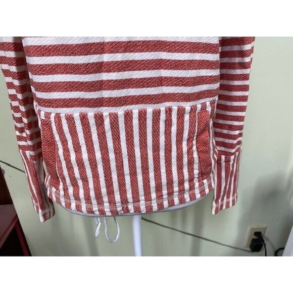 J. Crew Factory Striped Hoodie XS Red & White Pockets Pullover Long Sleeves Tie - Picture 3 of 9